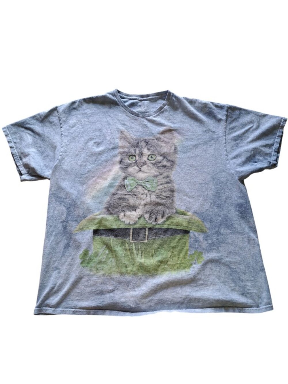 The Mountain Kitten Graphic T-Shirt 2XL Blue Cotton Tye Dye Women's Bow Tie
